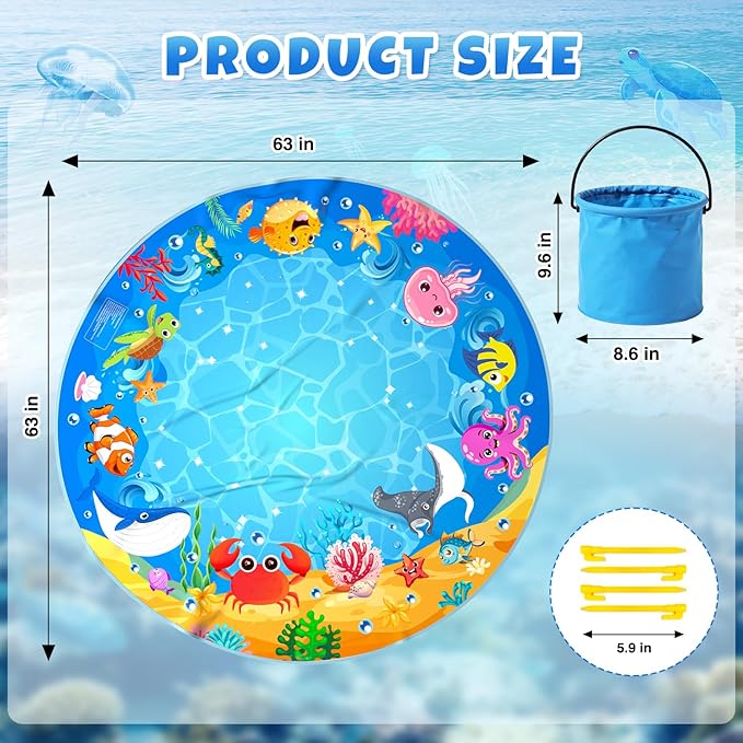 4.9 X 4.9 Feet Baby Beach Pool, Waterproof Beach Pool Blanket for Toddler, 2 in 1 Toddler Paddling Pool with Carrying Bag, Collapsible Beach Puddle Mat for Boys Girls Kids Infant Outdoor Beach Toys
