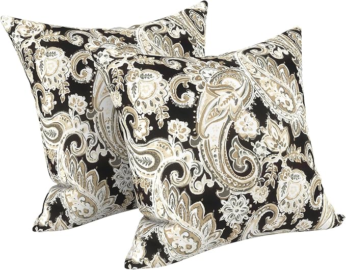 LVTXIII Outdoor/Indoor Throw Pillows, Decorative Throw Pillows with Inserts, 18"x18" Square Pillows for Bed, Couch, Sofa and Patio Furniture, Set of 2, Paisley Black