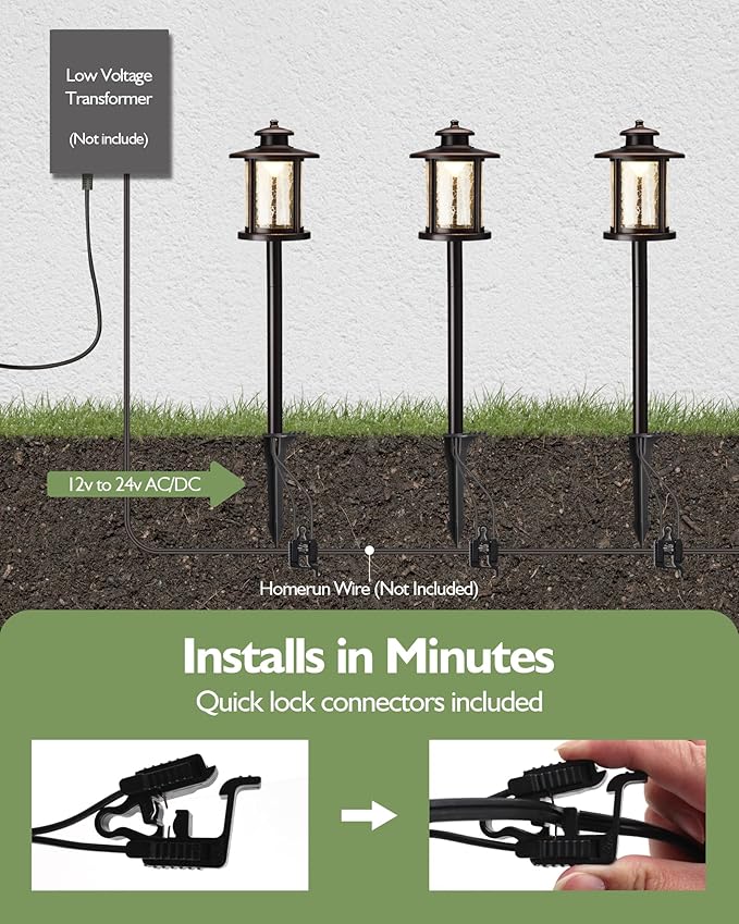 LITFIT Low Voltage Landscape Lighting, 12V 3.4W 155LM 3000K Outdoor Path Lights with Connectors, Crackled Shade, ORB Finish, Waterproof Aluminum LED Walkway Light Wired for Garden Yard, 4 Pack