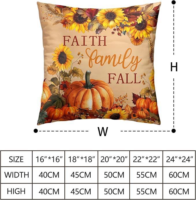 Fall Pillow Covers Pumpkin Sunflower Throw Pillow Covers Autumn Thanksgiving Harvest Pillow Case 22x22 Set of 2 Double Sided Printing Cushion Case for Couch Sofa