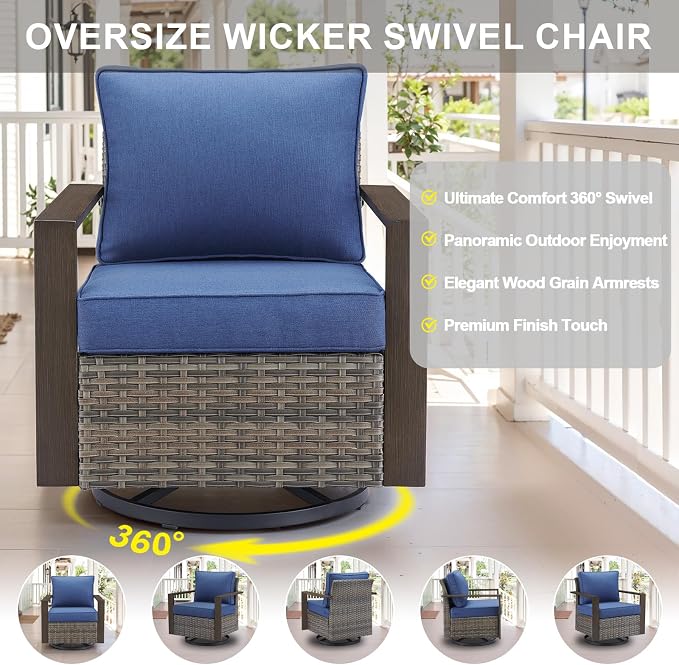 Belord Outdoor Swivel Rocker Chairs Set of 2 with Metal Wide Armrests, Patio Wicker Chairs, Glider Furniture for Porch, Deck, Sunroom, Backyard