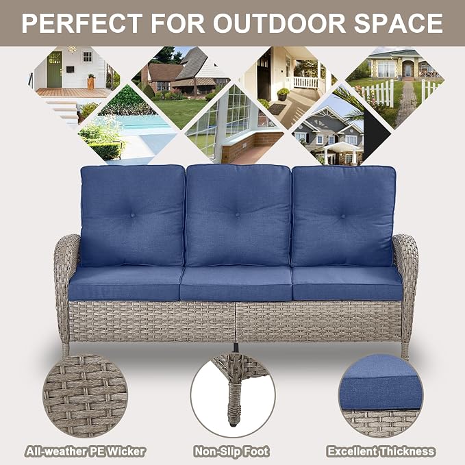Belord 6 Pieces Patio Rocking Chairs Outdoor Furniture Set with Outdoor Couch and Ottoman Conversation Patio Furniture Set Perfect for Deck Sunroom Backyard