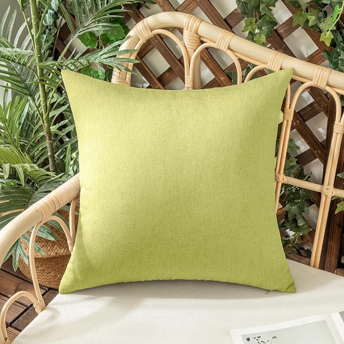 Outdoor Waterproof Throw Pillow Covers Moss Green 18x18 Set of 2 | Decorative Farmhouse Linen Pillowcases Solid Cushion Cases for Patio Tent Balcony Couch Sofa Living Room