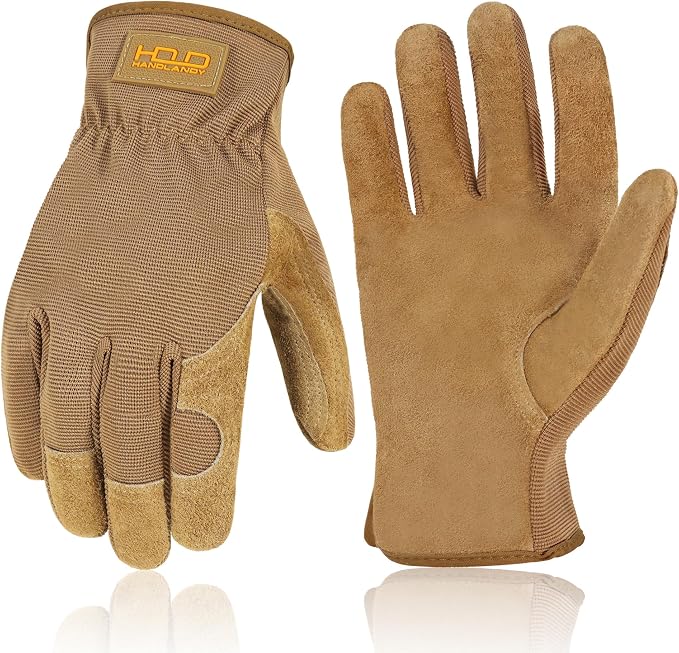 HANDLANDY Leather Gardening Gloves, Leather Work Gloves for Men Women | Durable Utility Men Women Garden Yard Working Glove, for Landscaping, Mechanic, Construction, Driving, Farming, Ranching
