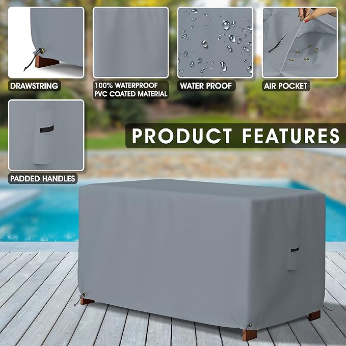 Covers & All Patio Deck Box Cover - Heavy Duty 18 Oz Waterproof Outdoor Yard Cushion Storage Box Protection 100% Weather Resistant with Air Pockets and Drawstring. (52" W X 27" D X 27" H, Grey)