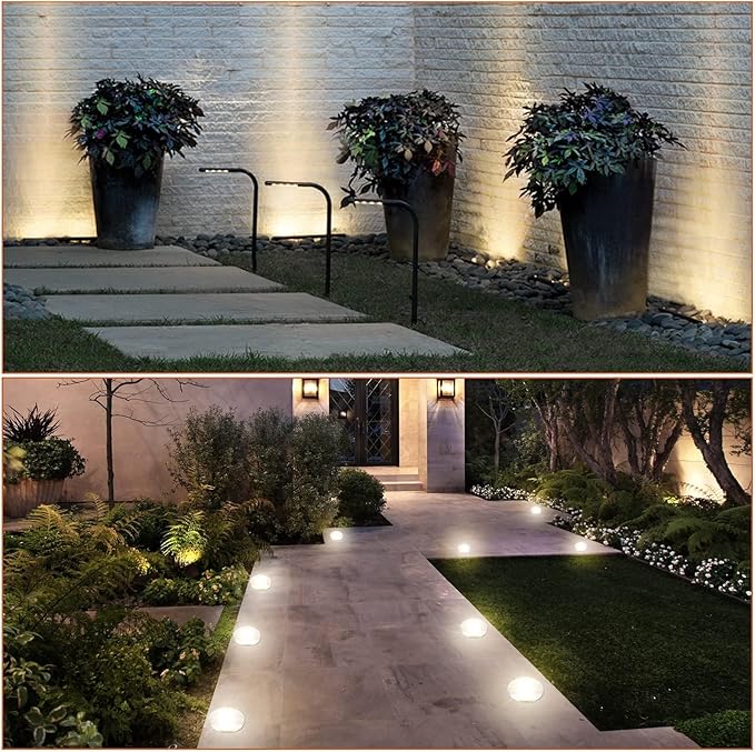 Junview Low Voltage Landscape Lights with Connectors Grated Top Anti-Glare LED Well Lights 12V-24V Waterproof Outdoor In-Ground Light 3000K Landscape Lighting for Garden Yard Deck Pathway (10)