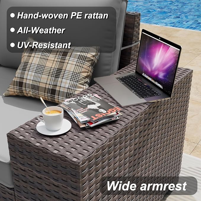 ALAULM 10 Pieces Outdoor Patio Furniture Set with 2 Swivel Chairs Outdoor Furniture Patio Sectional Sofas with 55000 Gas Fire Pit Patio Conversation Set w/7 Cushions-Grey