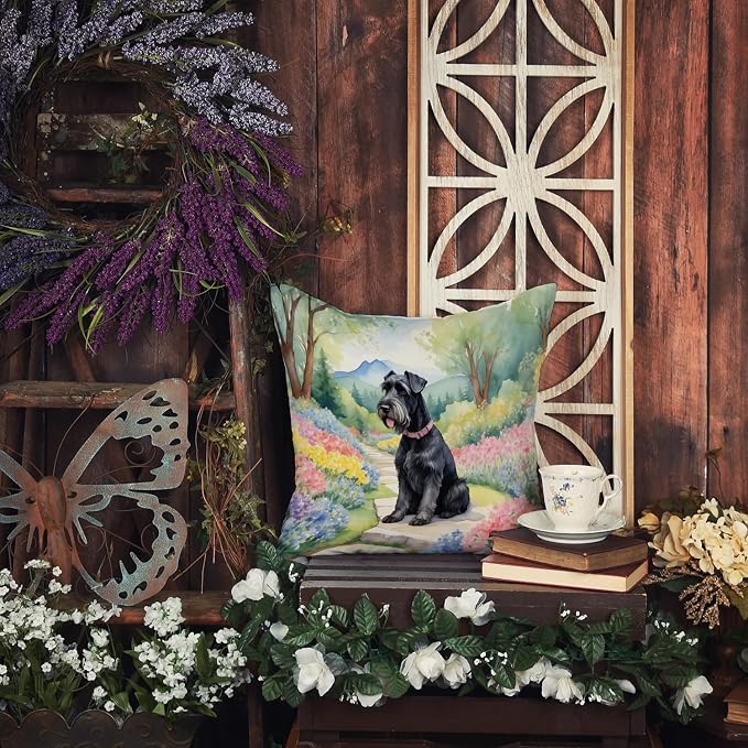 Caroline's Treasures Giant Schnauzer Spring Path Throw Pillow Machine Washable, Indoor Outdoor Decorative Pillow for Couch, Bed or Patio, 14Hx14W