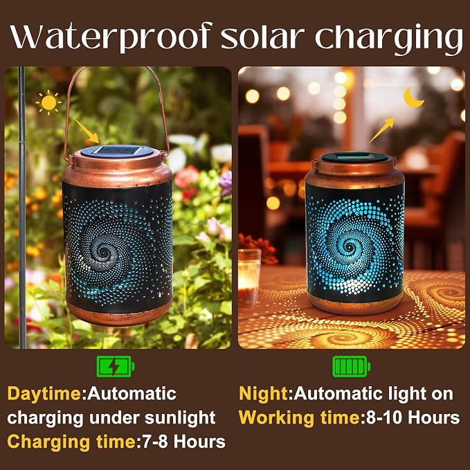 DIBIEECN Birthday Gifts for Women Mom Grandma Wife, Solar Lanterns Outdoor Waterproof, Metal Hanging Lights Garden Decor, LED Decorative Lantern for Patio Porch Backyard, Blue, 4 Pack