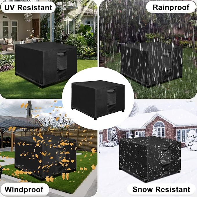 OutdoorLines Outdoor Waterproof Patio Ottoman Covers - Square UV-Proof Patio Side Table Cover Windproof Heavy-Duty Furniture Covering Protector 28L x 28W x 17H Inch, Black
