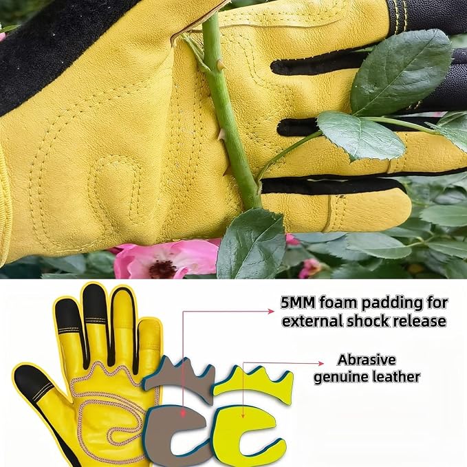 Thornproof Rose&Cactus Gardening Gloves,Gauntlet Garden Glove,Gifts | Canvas,Cute Floral Pattern,Leather Palm,Touchscreen,Durable Material,Garden Gift,Men&Women,Machine Washable,Adjustable Cuff