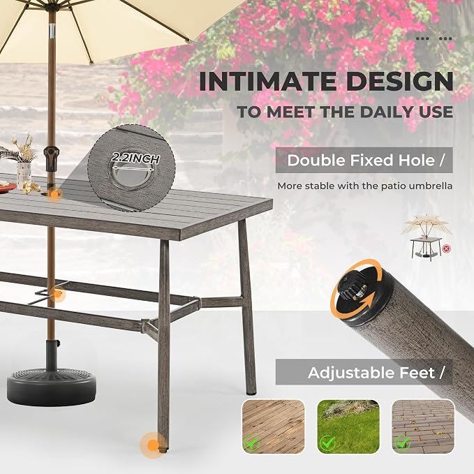 HAPPATIO 7-Piece Outdoor Dining Set for 6, Aluminum Patio Dining Set Includes 6 Swivel Dining Chairs and 1 Large Rectangular Table with Umbrella Hole, Patio Furniture Set for Lawn, Porch, Grey