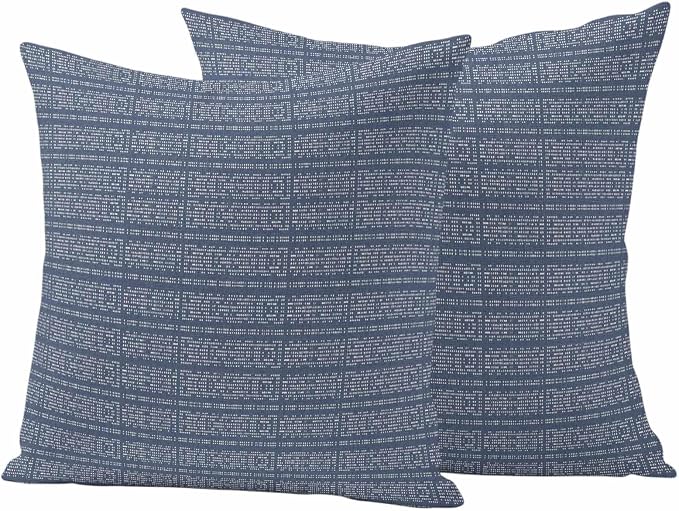 Outdoor Waterproof Throw Pillow Covers Set of 2 Stripes Grain Pillowcases 24x24 Inches Navy Blue Solid Color Decorative Pillows Cushion Case Patio Pillows for Couch Bed Chair Garden
