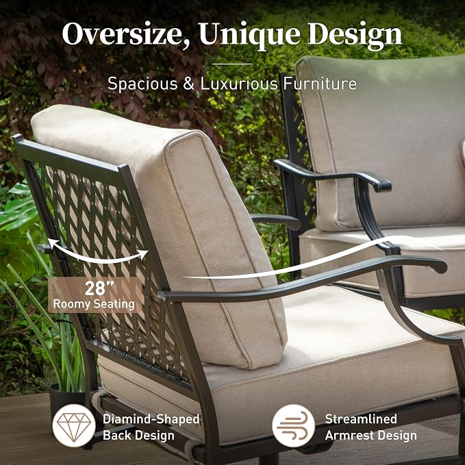 SUNSHINE VALLEY Patio Furniture Set, Modern Metal Outdoor Patio Furniture, 3 Seater Sofa, 2 Swivel Chairs, 2 Ottomans, Coffee Table and 5.75" Extra Thick Cushion, Patio Conversation Set for Backyard