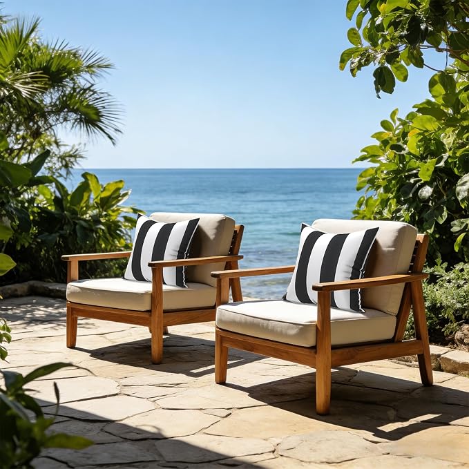 LVTXIII Outdoor Pillow Covers Set of 2, Patio Waterproof Throw Pillow Cases Fade Resistant Accent Pillow Covers for Spring Summer Garden Decoration, 18"x18", Cabana Black