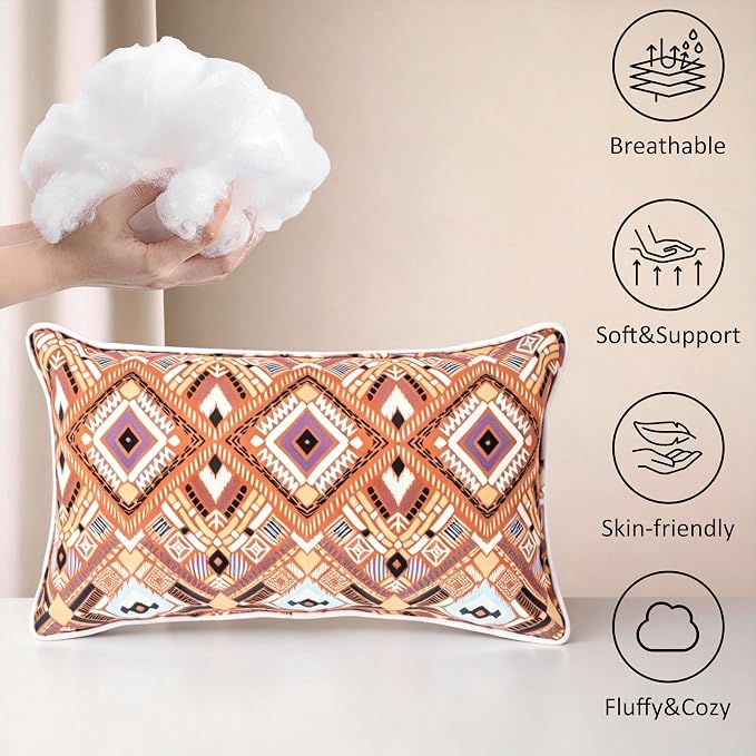 outdoor lumbar pillows 12x20 throw pillow set of 4 Fade Resistant & Water Resistant decorative lumbar pillows for Patio,Garden,Couch,Furniture,Sofa,Bed,Living Room,Desert Terracotta Geometry