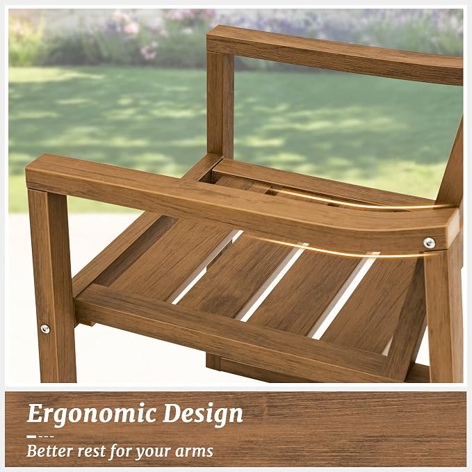 Cozyman HDPS Outdoor Dining Chairs Set of 2, 350LBS, Patio Dining Chairs with Armrest, All Weather Outdoor Kitchen Chairs with Square Frame Legs for Outdoor Indoor, Backyard, Teak Color-Oil Printed