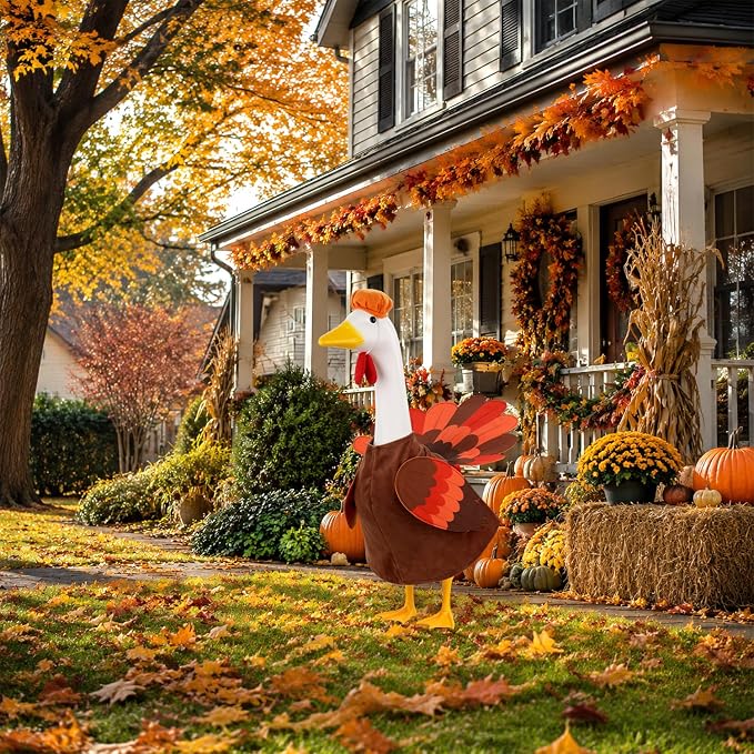 Thanksgiving Goose Outfit Turkey Goose Costume for Outdoor Garden Decor | for 23''H Plastic/Cement Statues, Patio Lawn Yard Decorations