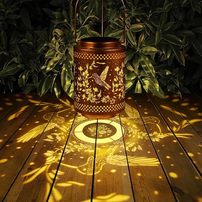 Hummingbird Solar Lanterns Garden Decor Birthday Gifts for Women Mon Grandma Metal Hanging Solar Lights Waterproof Outdoor Decoration for Outside LED Lanterns for Yard Patio Lawn Pathway Landscape | Metal Hanging Solar Lights Waterproof Outdoor Decorat...