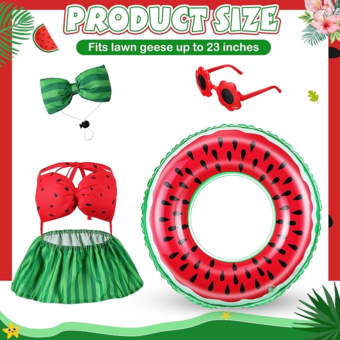 Bikini Porch Goose Outfits with Sunglasses and Swimming Tube for 23" Summer Goose Costume Garden Patio Statue Decor(Watermelon)