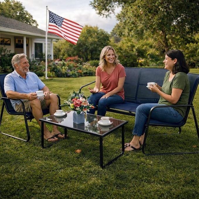 Kozyard Sofia 4-Piece Patio Conversation Set, Outdoor Furniture Set with Loveseat, 2 Chairs & Table, Breathable Textilene Seating, Powder-Coated Metal Frame, All-Weather for Balcony Backyard Navy Blue