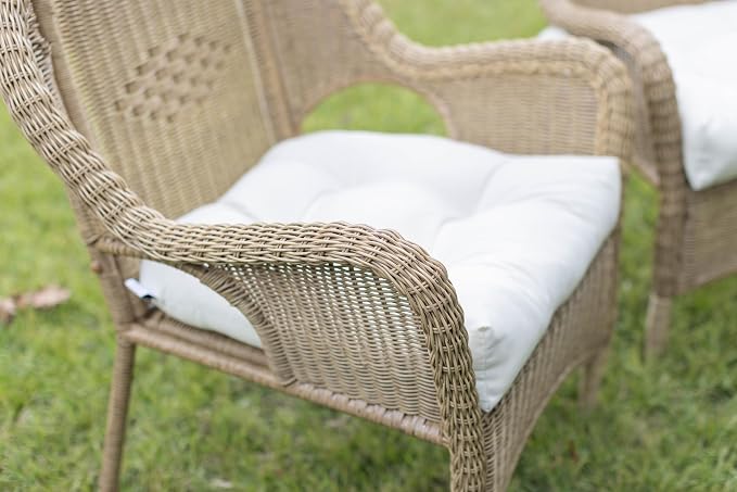 RSH DECOR: Sunbrella Tufted Wicker U-Shape Cushions Set of 2 | 19” x 19” | Water and Fade-Resistant Performance Fabric | Outdoor Seat Cushions for Patio Furniture | Canvas White