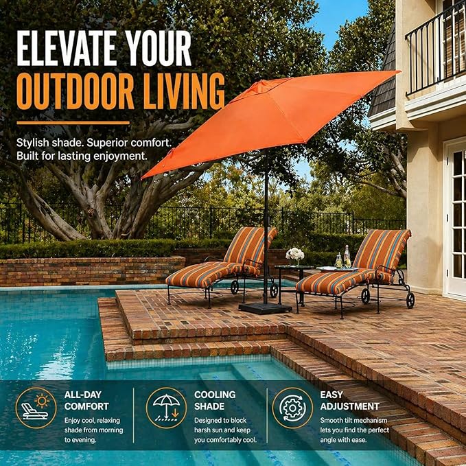 Treasure Garden 8 x 10 ft Patio Umbrella - Rectangular Market Umbrella – Auto Tilt – Bronze Aluminum Frame (Obravia2, Navy)