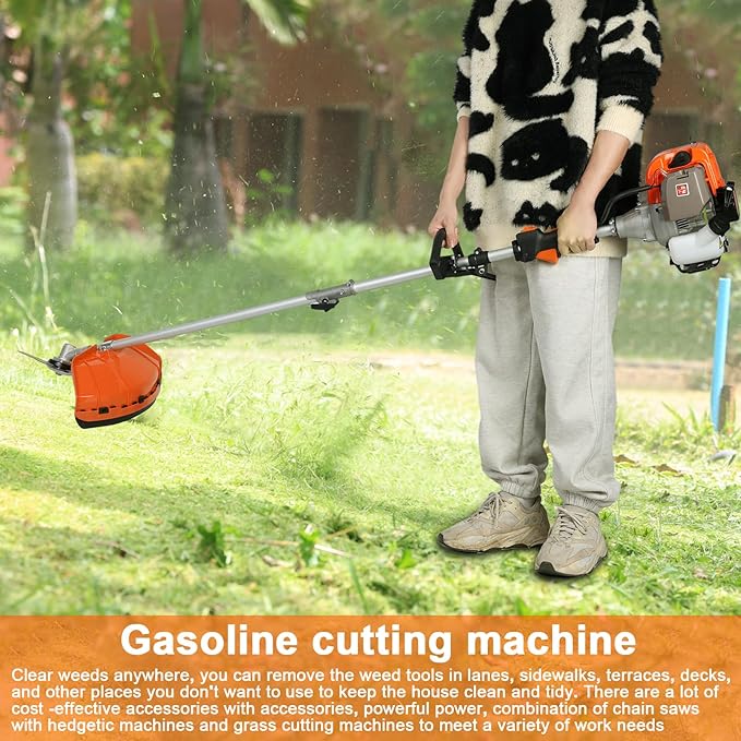 Gas Weed Eater, 5 in 1 Multifunctional Cordless Hedge Trimmer String Trimmer 52cc 2 Stroke 8500Rpm Brush Cutter Garden Tool