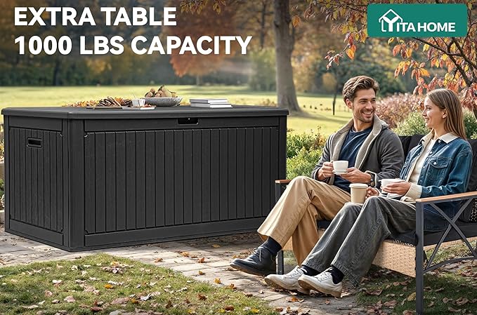 YITAHOME 320 Gallon Large Deck Box with Divider & Side Handles, Outdoor Double-Wall Storage for Patio Furniture Cushions, Garden Pool Accessories, Water Resistant & Lockable