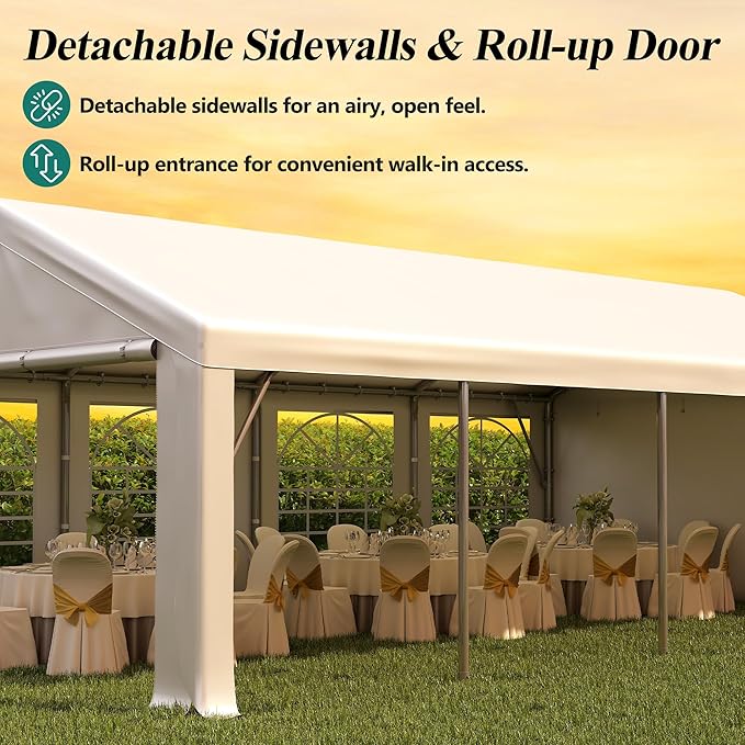 GARTOO 13' x 26' Canopy Party Tent & Carport - Heavy Duty Outdoor Wedding Gazebo with 4 Sand Bags, Event Shelter Canopy for Outdoor Event, Wedding, Birthday Party