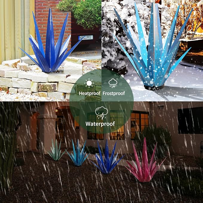 KODIBO 24" Metal Agave Plant Outdoor Decor, Large Yard Sculpture, Rose Red | Hand-Painted Finish, Outdoor-Resistant Metal, Tequila Rustic Sculpture, Artificial Plants Outdoor, Gifts for Garden Lovers