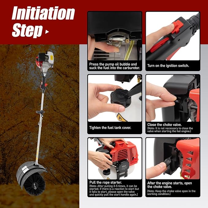52cc 2-Stroke Handheld Sweeper, 1700W 2.3HP Gas Power Broom Engine Sweeper for Cleaning Boulevards Lawn Garbage and Street Driveways Nylon Brush Sweeping Broom Air Cooled Motor