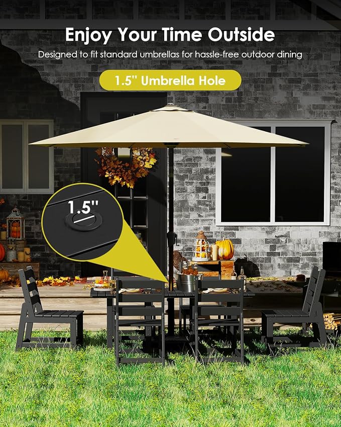 GREENVINES 7-Piece-Outdoor-Table-and-Chairs | HDPE | Patio Furniture | Dining Sets for 6 | Armless Chair | All Weather | Connectable Tables | for Backyard Poolside Garden | Black