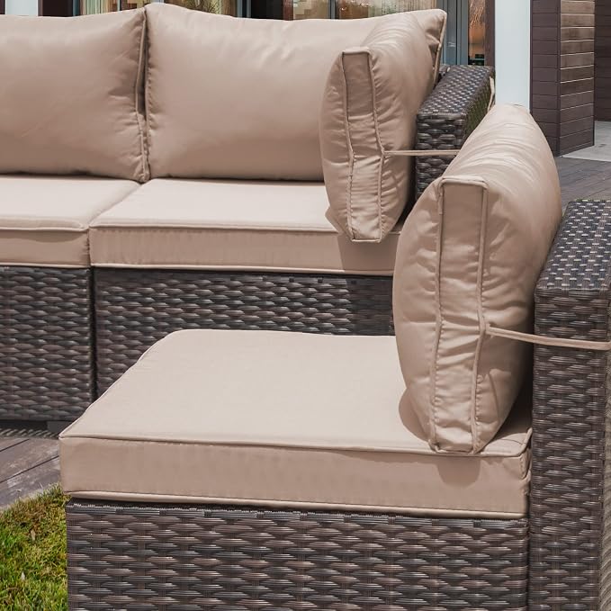 9 Pieces Outdoor Patio Furniture Set,Outdoor Sectional Furniture All Weather PE Rattan Wicker Patio Conversation Set with Coffee Table and 8 Thickened Cushions,Sand