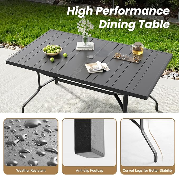 Soohow Outdoor Dining Set for 6, 7-Piece Patio Table and Chairs Set, 6 x Swivel Patio Dining Chairs with Textilene Fabric and 60"x35" Outdoor Table with 1.57" Umbrella Hole for Backyard, Poolside
