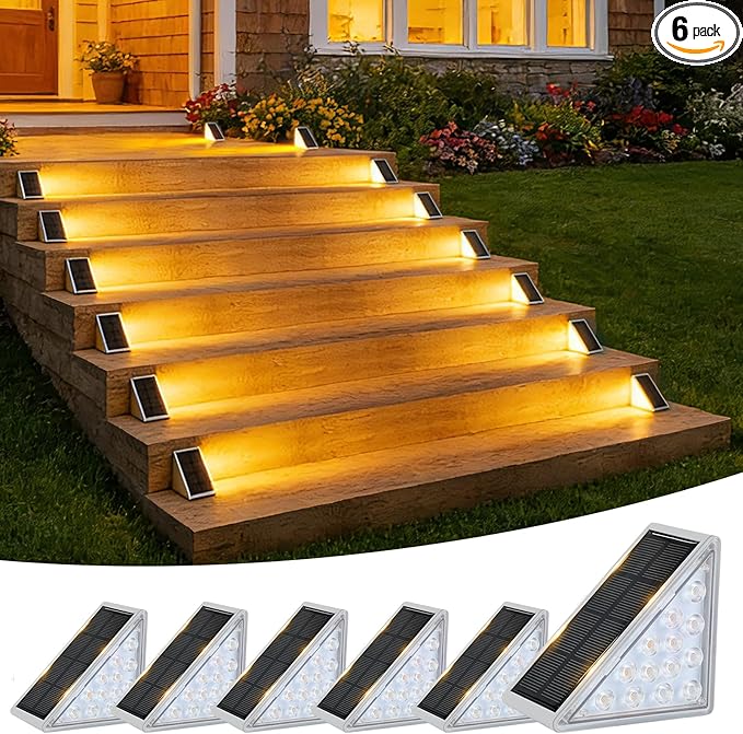 VOLISUN Solar Step Lights Outdoor Waterproof, LED Outdoor Stair Lights, Solar Step Light for Outside, Warm&Cool White Deck Light Decor for Stair,Front Porch and Patio(Gray,6 Pack)