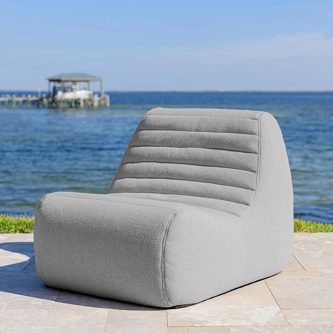 Big Joe Solvana Lounge Chair, Outdoor Performance Linen Weather-Resistant Fabric, Primary Chair, Port Gray