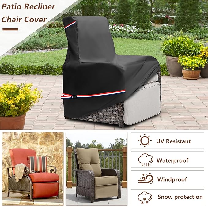 Outdoor Recliner Chair Covers,Patio Swivel Chair Covers,600D Heavy Duty Waterproof Patio Rocking Chairs Cover,Outdoor Furniture Covers for All Weather Protection.Black
