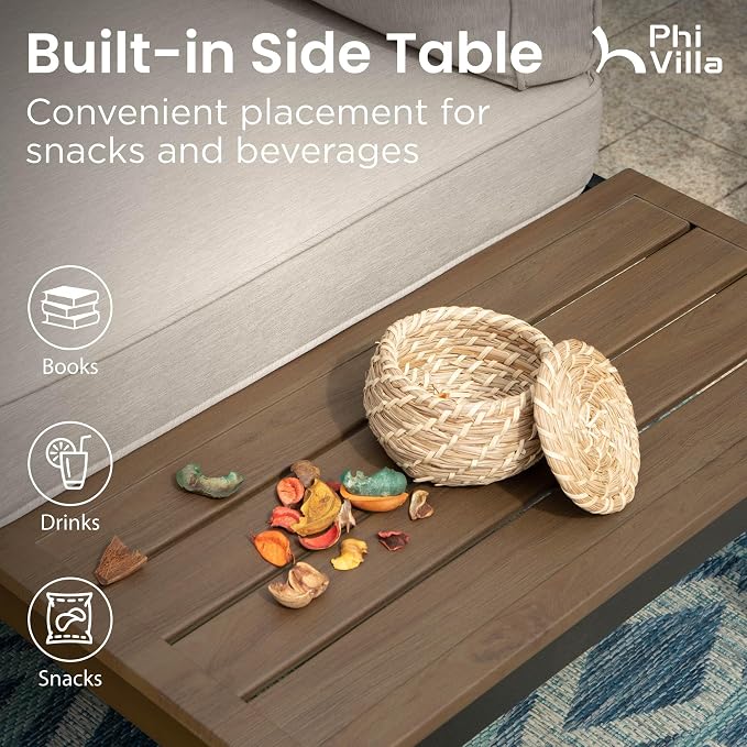 PHI VILLA 7 Pieces Outdoor Patio Furniture Set,Metal Frame Modern Outdoor Sectional Sofa Set,6 Seats Patio Conversation Sets with Coffee Table&Thickened Cushion,for Poolside and Backyard,Light Grey