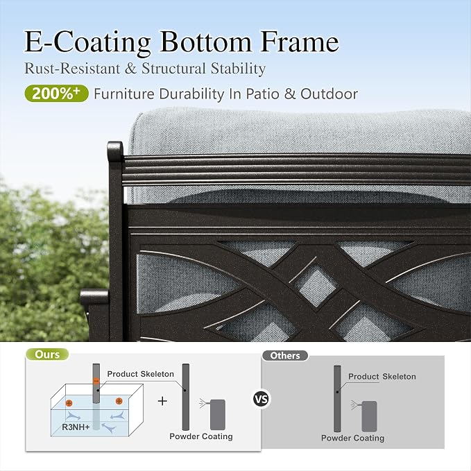 Sophia & William Patio Conversation Set for 7, 3-Seater Sofa, 4 Rocking Chairs and a Coffee Table, Metal Outdoor Furniture with 5.75" Extra Thick Cushions, Grey