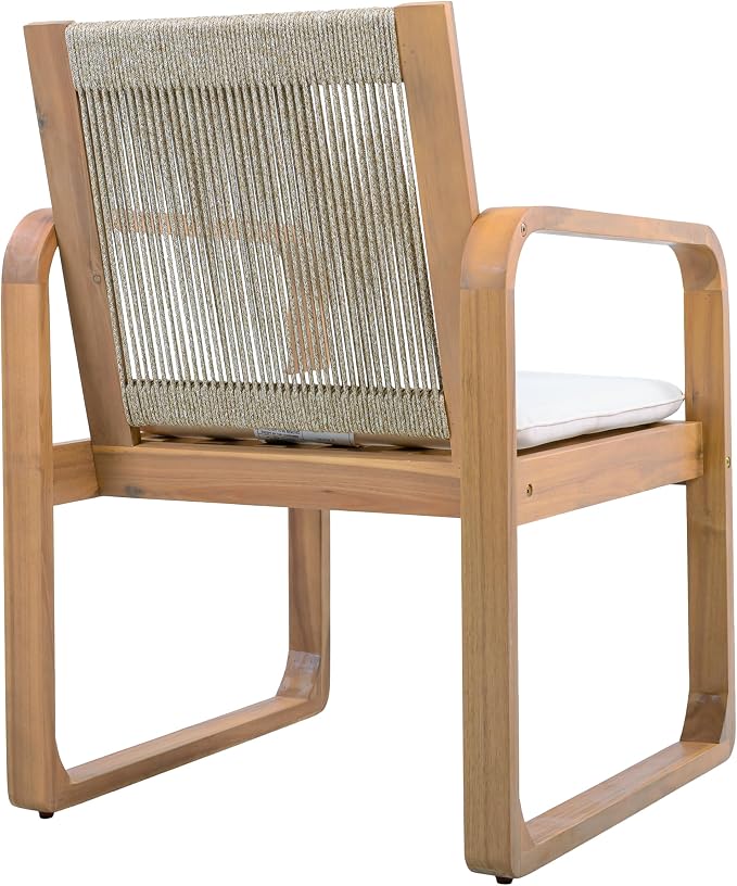 Christopher Knight Home Trazy Acacia Wood Outdoor Dining Set for 6, Patio Dining Table Set for 6, Outdoor Dining Table and Sled Base, Dining Chairs with Cushion + Rope Backrest, Teak + Brown + Beige