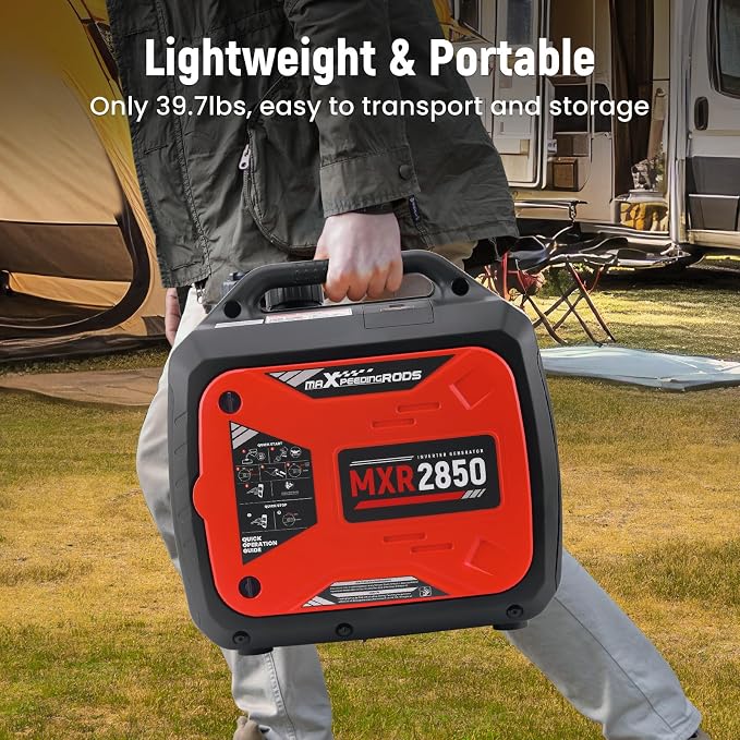 maXpeedingrods 2850W Portable Inverter Generator, Gas Powered, EPA Compliant with CO Alarm, Compact and Lightweight for Outdoor Camping, RV Ready and Home