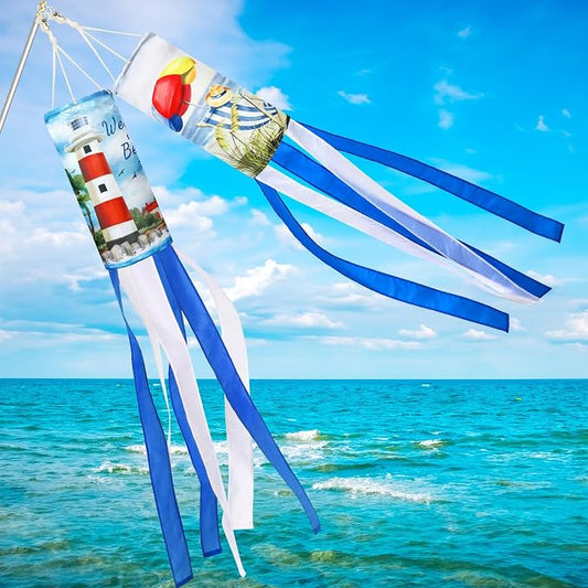 NOVWANG 40 Inch Lighthouse Windsock, Cruise Wind Sock for Vacation Beach Party Decorations Summer Outdoor Hanging Flag for Garden Yard Patio Decor