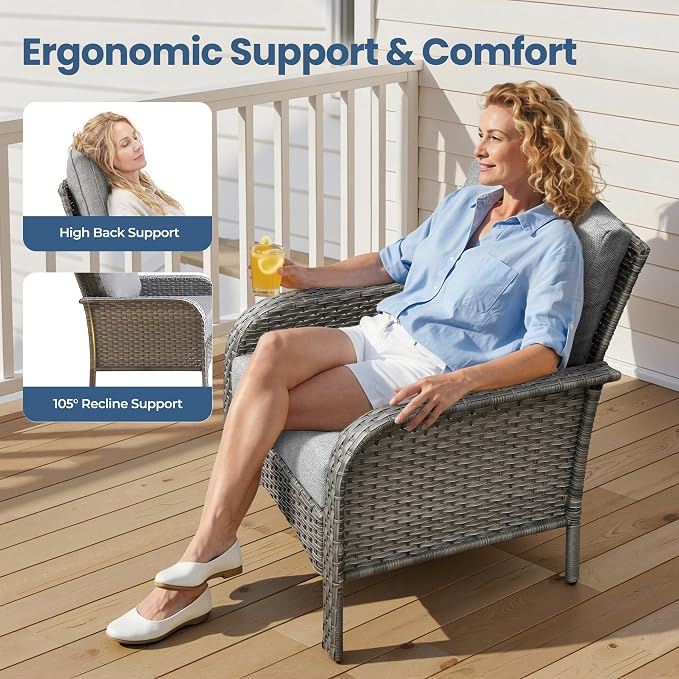 Wicker Patio Furniture Set High Back Loveseat Sofa Couch Armchair Coffee Table, All Weather Rattan 4 Pieces Outdoor Conversation Sets for Patio Porch Deck Backyard Poolside, Dark Gray