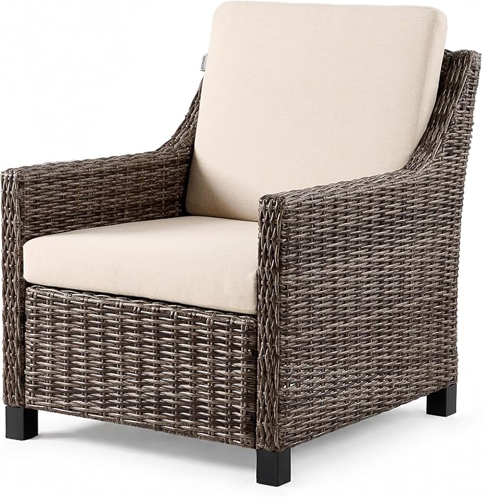 Wicker Patio Conversation Set, Outdoor Patio Chair Set with Deep Seating, Wide Armrests & Thick Cushions, All-Weather Outdoor Furniture Set for Patio, Porch, Deck & Backyard