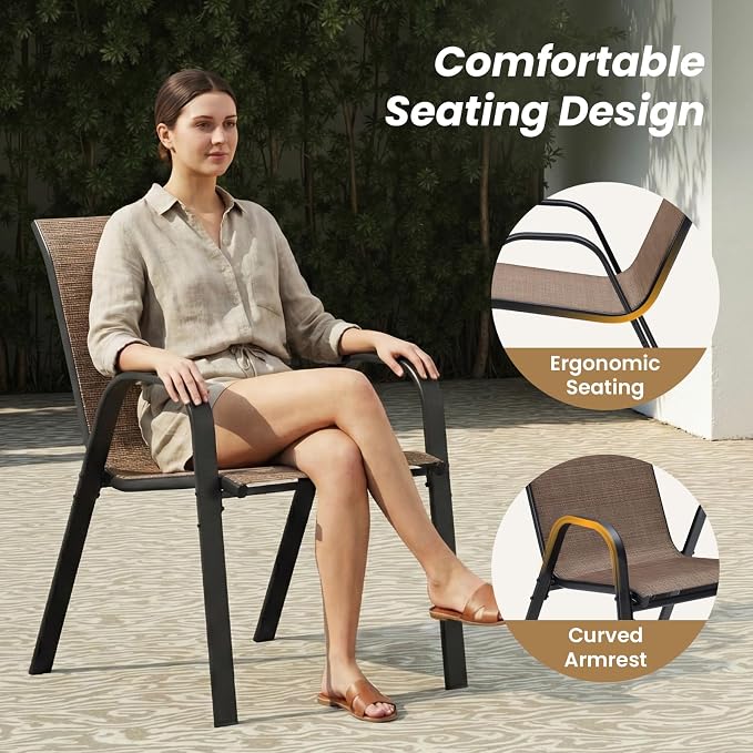 Soohow 5-Piece Outdoor Dining Set, Outdoor Patio Table and Chairs Set, 4 x Stackable Chairs & 1 x Outdoor Table with Umbrella Hole, All-Weather Patio Dining Sets for Poolside, Backyard and Porch