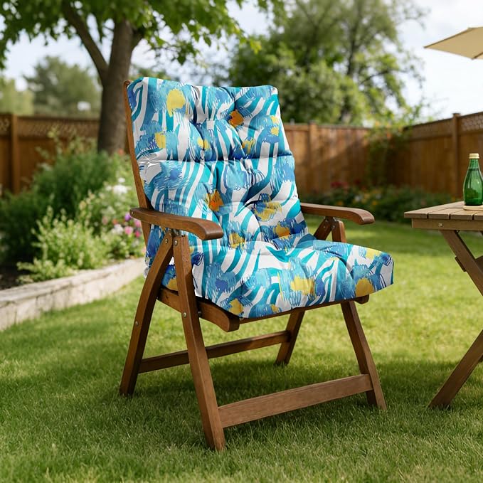 Tufted High Back Adirondack Chair Cushion 45"x21"x4",Floral | Patterned outdoor cushion with ties; premium padded design fits garden rocking chairs, multiple color options available