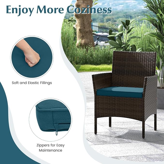 4 Piece Patio Furniture Set, Sectional Conversation Sofa Set with Glass Coffee Table, Cushions & Loveseat, Wicker Outdoor Table and Chairs for Pool, Garden, Deck, Backyard (1, Peacock Blue)
