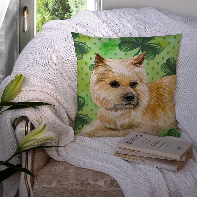 Caroline's Treasures BB9864PW1414 Cairn Terrier St Patrick's Fabric Decorative Pillow, Green Machine Washable, Indoor Outdoor Decorative Pillow for Couch, Bed or Patio, 14Hx14W