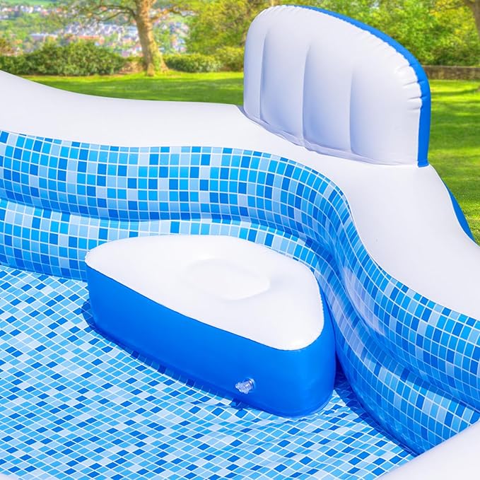 Inflatable Swimming Pool with Seat Pump, 121" X 90" X 22" Blow-Up Pool for Kids Adults Oversized Thickened Kiddie Pool Family Full Sized Inflatable Pools for Garden, Backyard, Outdoor Water Party
